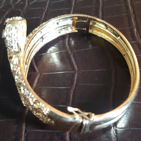 1990s Cuff Bracelet Vintage Snake Rhinestone Marked 925 - Picture 8 of 15